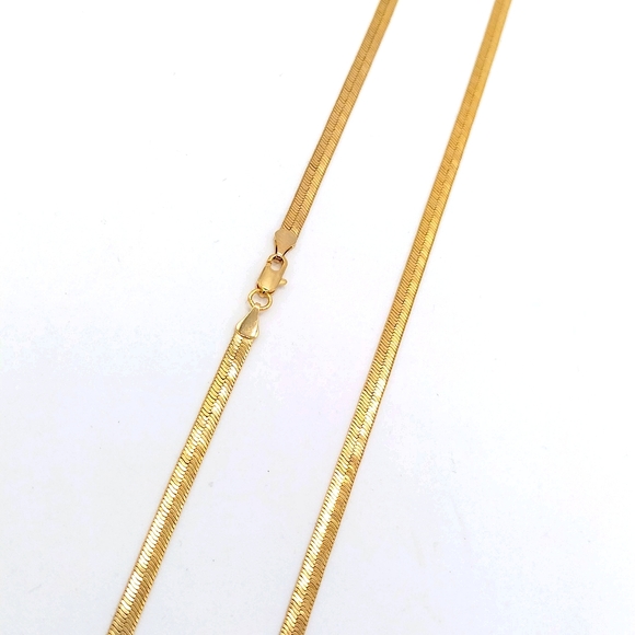 14K Gold Herringbone Chain Necklace ITALY 20" or 24". 14K Gold Plated Brass 4mm - Picture 6 of 8